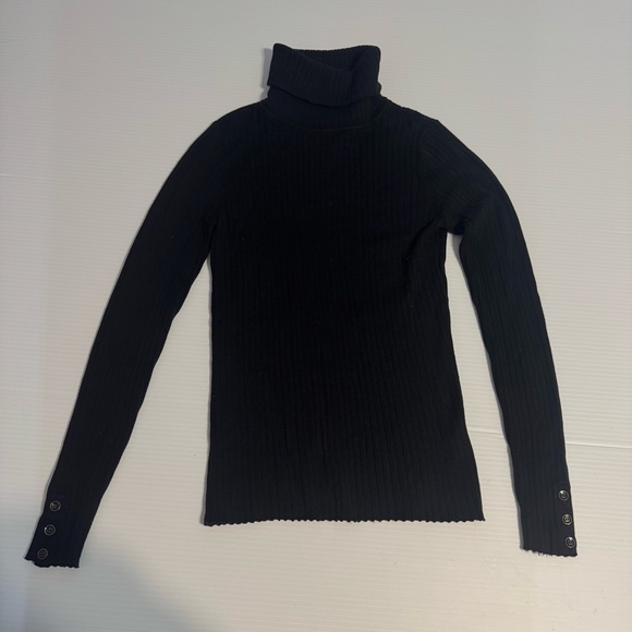 J. McLaughlin Arlette Ribbed Turtleneck Sweater Black Women’s Large Buttons XS - Picture 3 of 10
